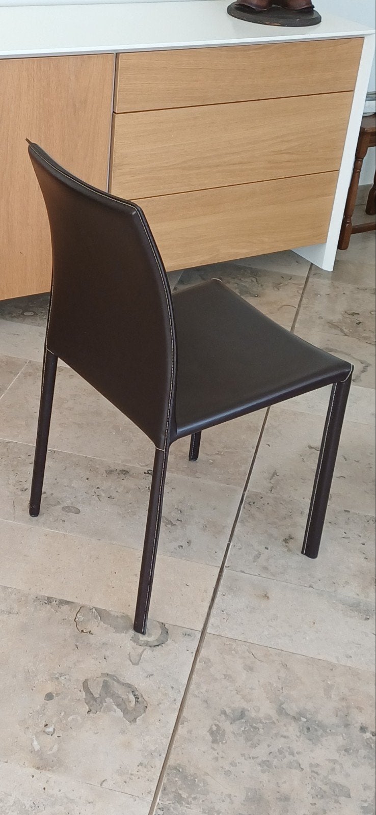 6 prachtige tafelstoelen Kare Milano brown leder, Maison & Meubles, Hedendaags tijdloos, Comme neuf, Brun, Enlèvement