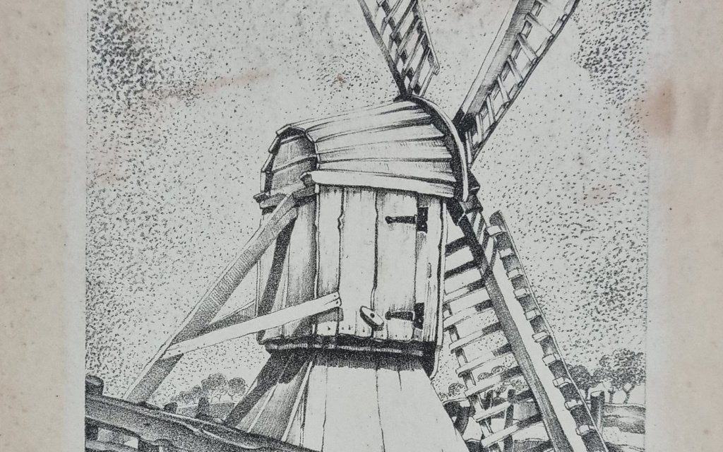 Stippellitho standerdmolen - gesigneerd en genummerd 5/100, Antiquités & Art, Édition limitée, Enlèvement, Paysages, Lithographie