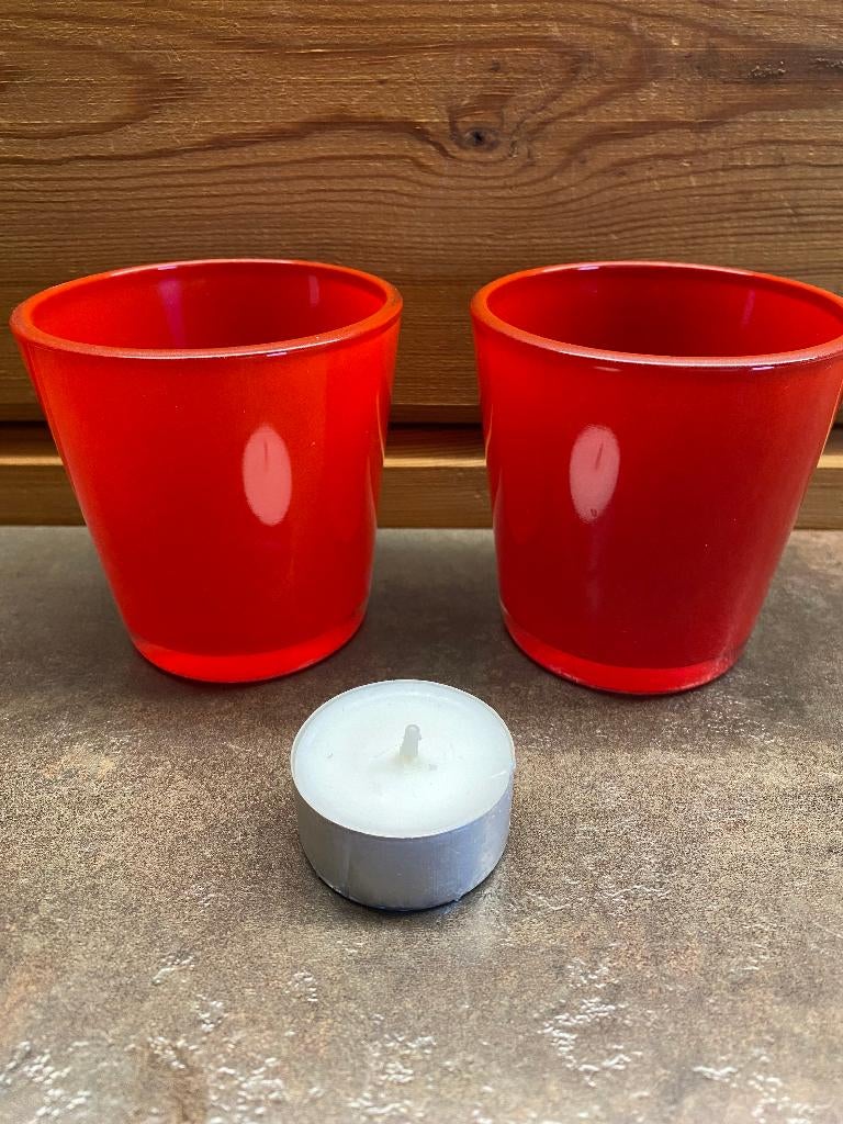2 Theelichtglaasjes rood, Ophalen, Nieuw, Rood, Kandelaar