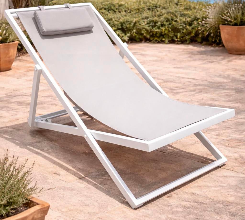 Cabana strandstoel Alu wit Textilene incl hoofdkus-2beschikb, Tuin en Terras, Ophalen, Zo goed als nieuw