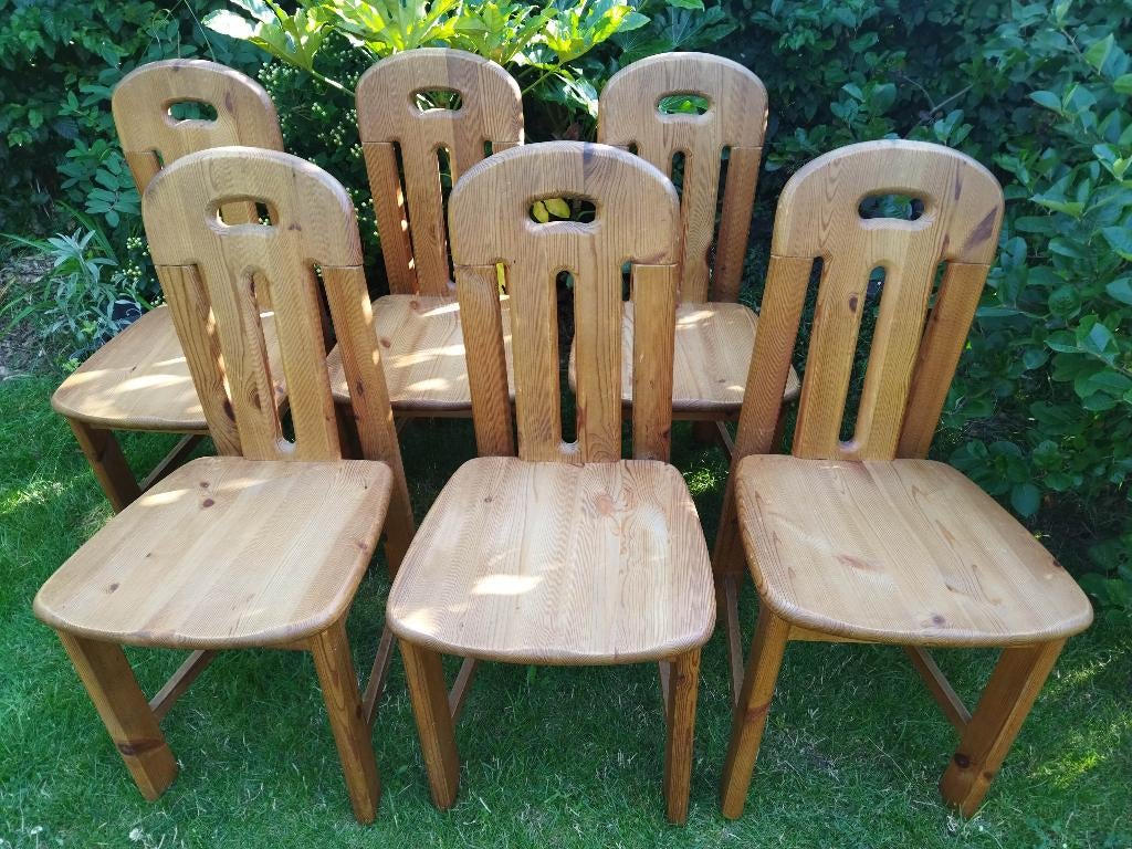 Lot de 6 chaises en pin Effezeta Italie vintage 70, Brutaliste, scandinave, Autres couleurs, Enlèvement, Bois