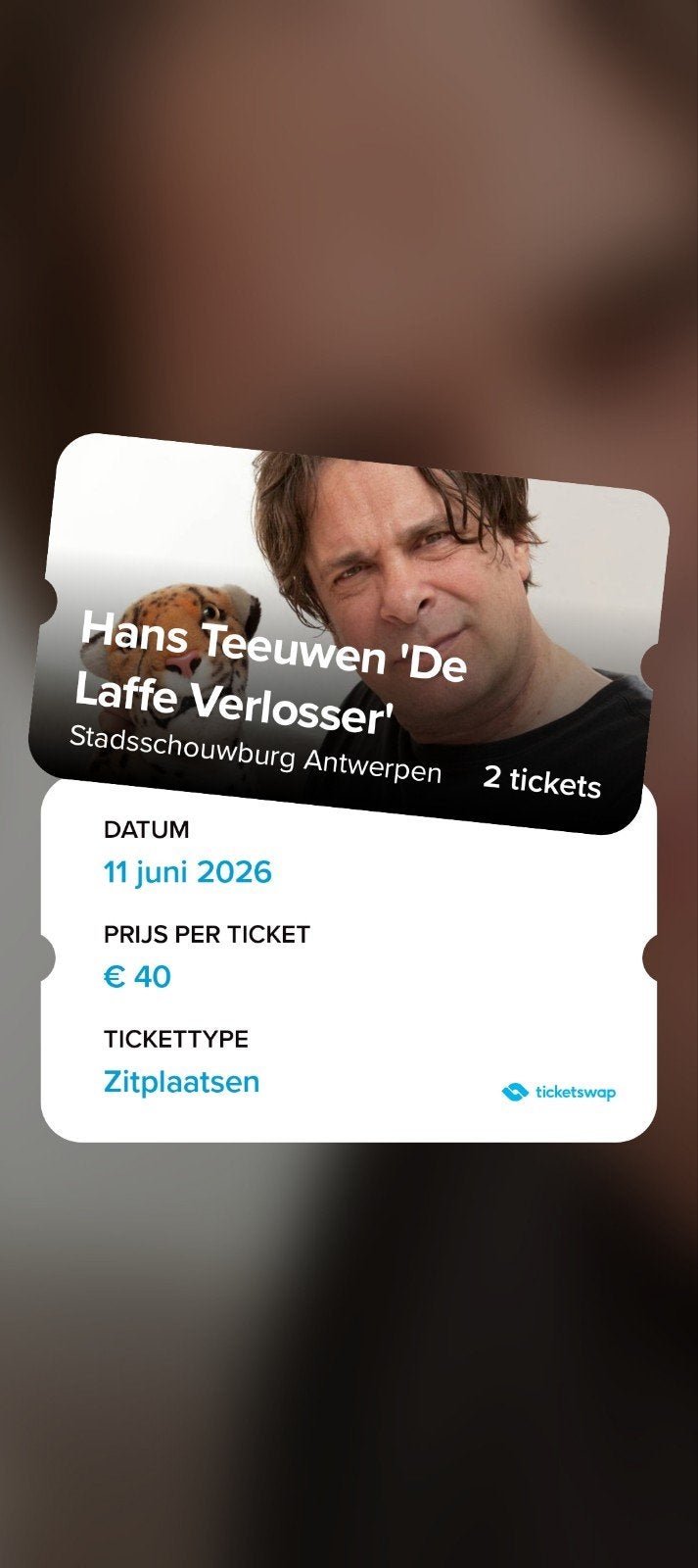 Tickets Hans Teeuwen. Antwerpen