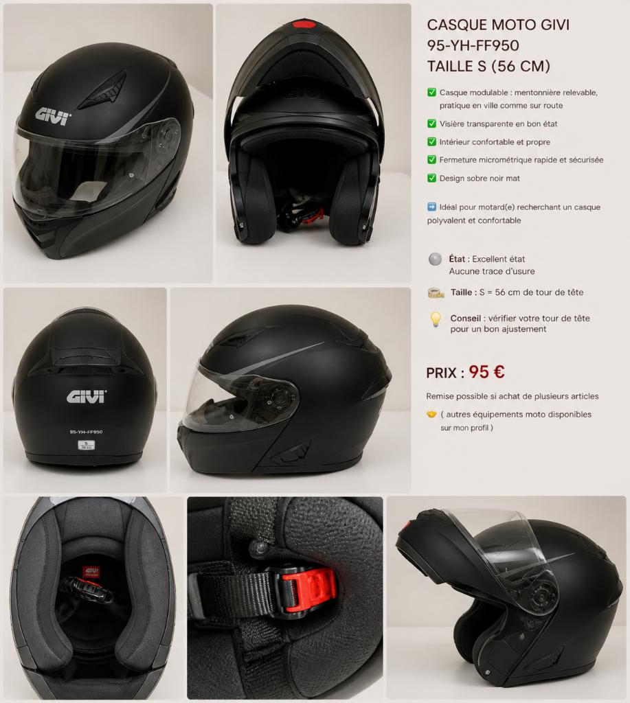 Casque moto Givi noir mat.Taille S 56 cm – Modèle FF950, Overige merken, Systeemhelm, Ophalen of Verzenden, S