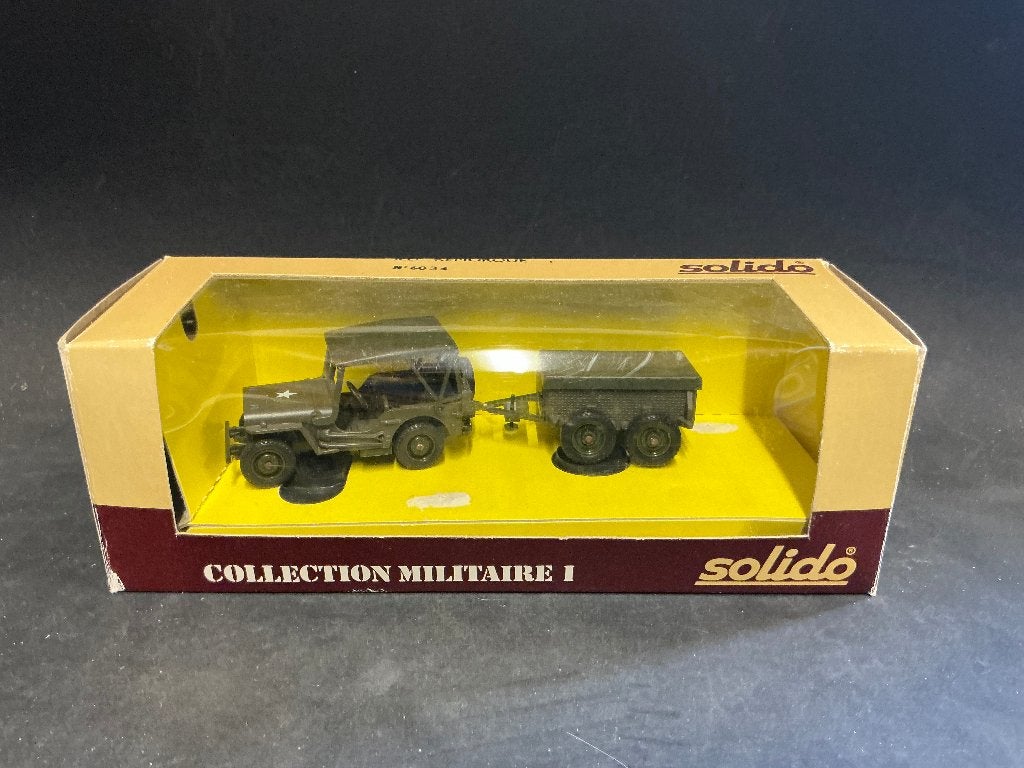 Solido Willys jeep met aanhangwagen - TOP, Ophalen of Verzenden, Zo goed als nieuw, Solido