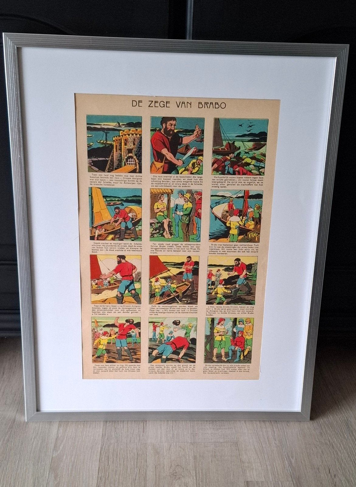 Prent " De zege van Brabo ", Antiquités & Art, Antiquités | Cartes scolaires, Enlèvement