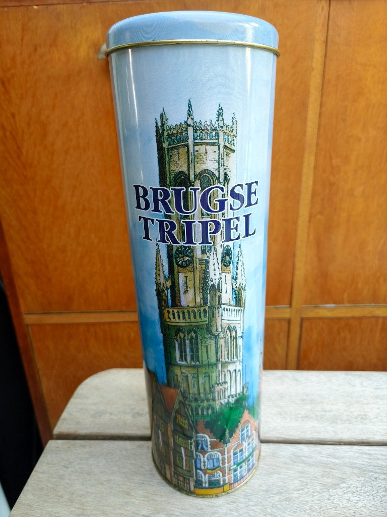 Metalen verzamelblik / koker Brugse Tripel (Belfort Brugge), Ophalen of Verzenden, Gebruikt, Overige typen, Overige merken