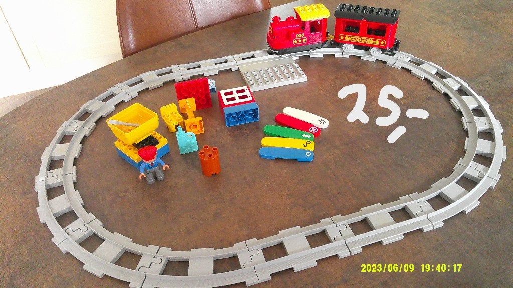 Duplo trein 10874, met uitbreiding brug 10872, rails 10882, Ophalen of Verzenden, Zo goed als nieuw, Duplo, Complete set