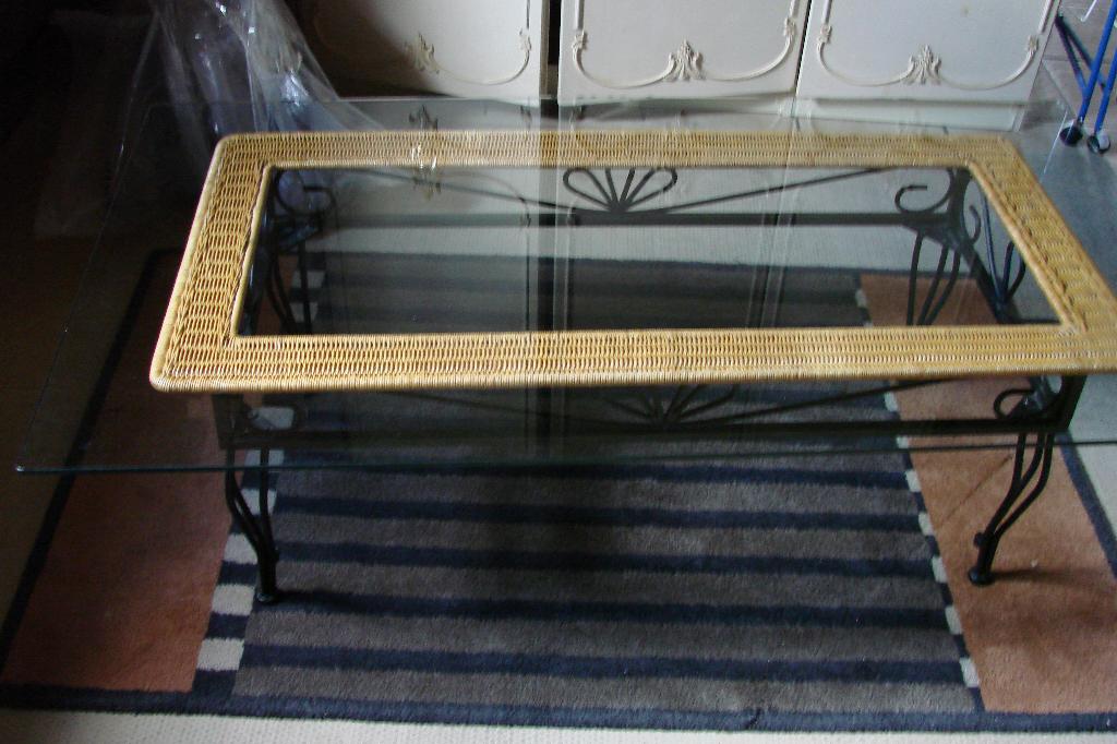 salontafel: smeedijzer rotan glas, Ophalen, Gebruikt, Glas, Smeedijzer rotan