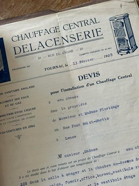 Devis système de chauffage central Delacenserie Tournai 1928, Enlèvement ou Envoi, Delacenserie, Info@delasen.to, Utilisé