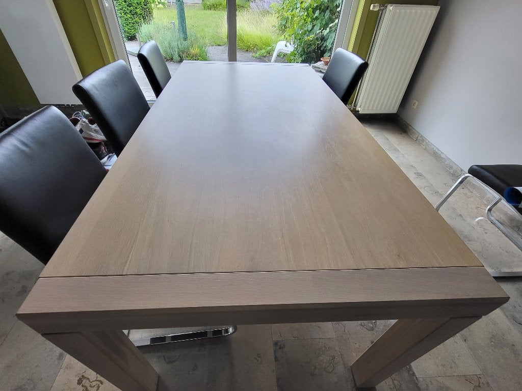 Eikenfineer eettafel (180x100 cm) – houten poten, Huis en Inrichting, Tafels | Eettafels, Ophalen, Gebruikt, 100 tot 150 cm, Eikenhout