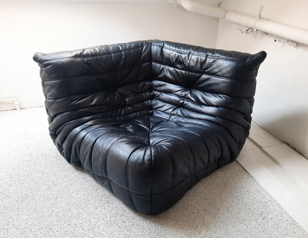 Togo Ligne Roset - corner seater - zwart natuurleer, Enlèvement