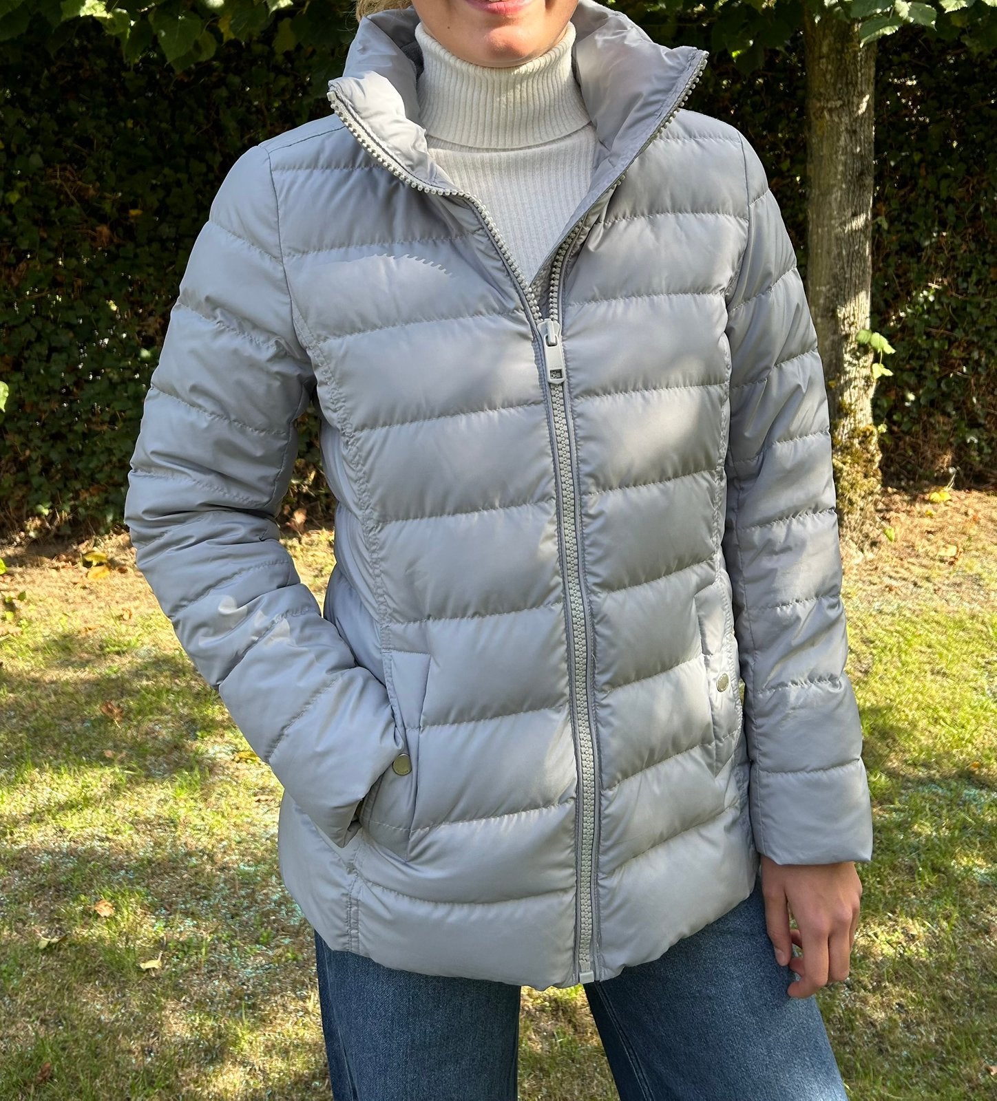 Blauwgrijze donsjas Tommy Hilfiger - Medium, Ophalen of Verzenden, Zo goed als nieuw, Maat 38/40 (M), Grijs
