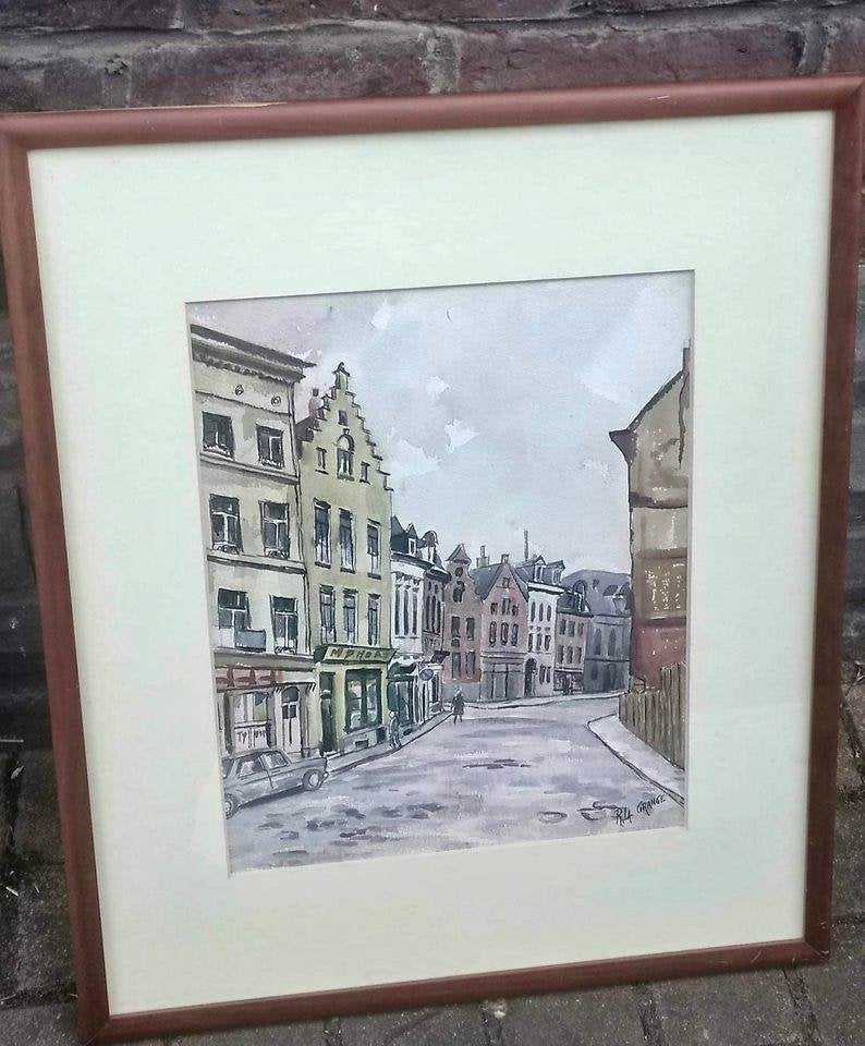 Aquarelle rue du Chêne Bruxelles signe Roger la grange, Enlèvement ou Envoi, Aquarelle