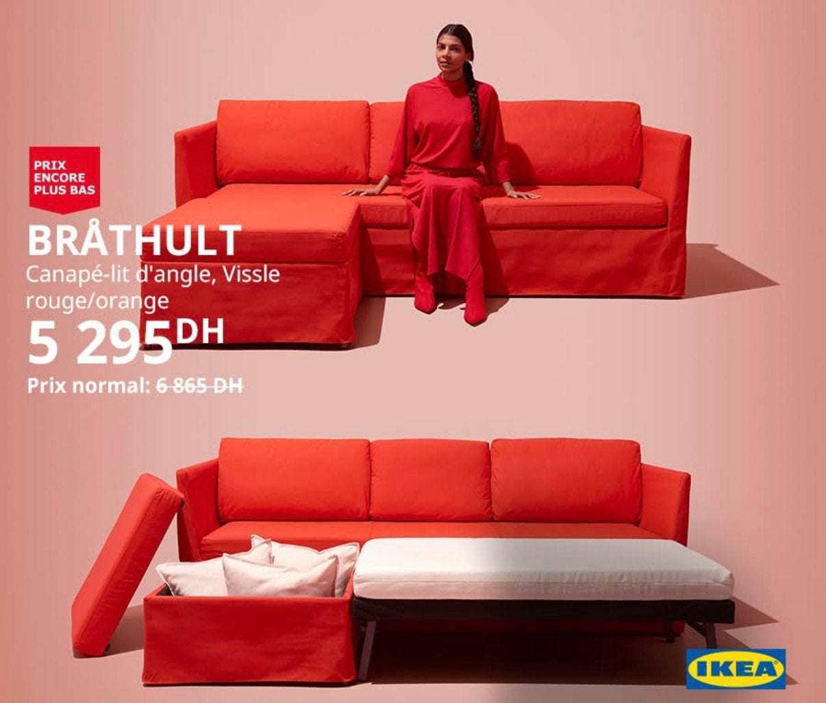 Ikea Brathult Bomsund divan lit 140x200 doit partir 26/6, Rouge, 140 cm, Enlèvement, Utilisé
