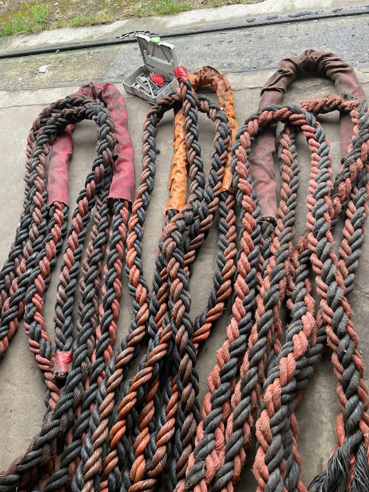 Dik touw / meertouw vrachtscheepstouw met lus en hoes 75mm, Verzamelen, Scheepvaart, Ophalen, Gebruikt