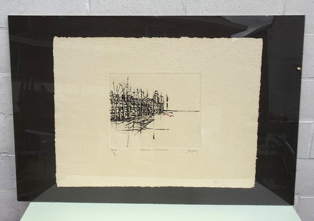 GRANDE GRAVURE À L'EAU SIGNÉE SUR PAPIER D'OSTENDE, Numéroté, Enlèvement ou Envoi, Abstrait, Gravure