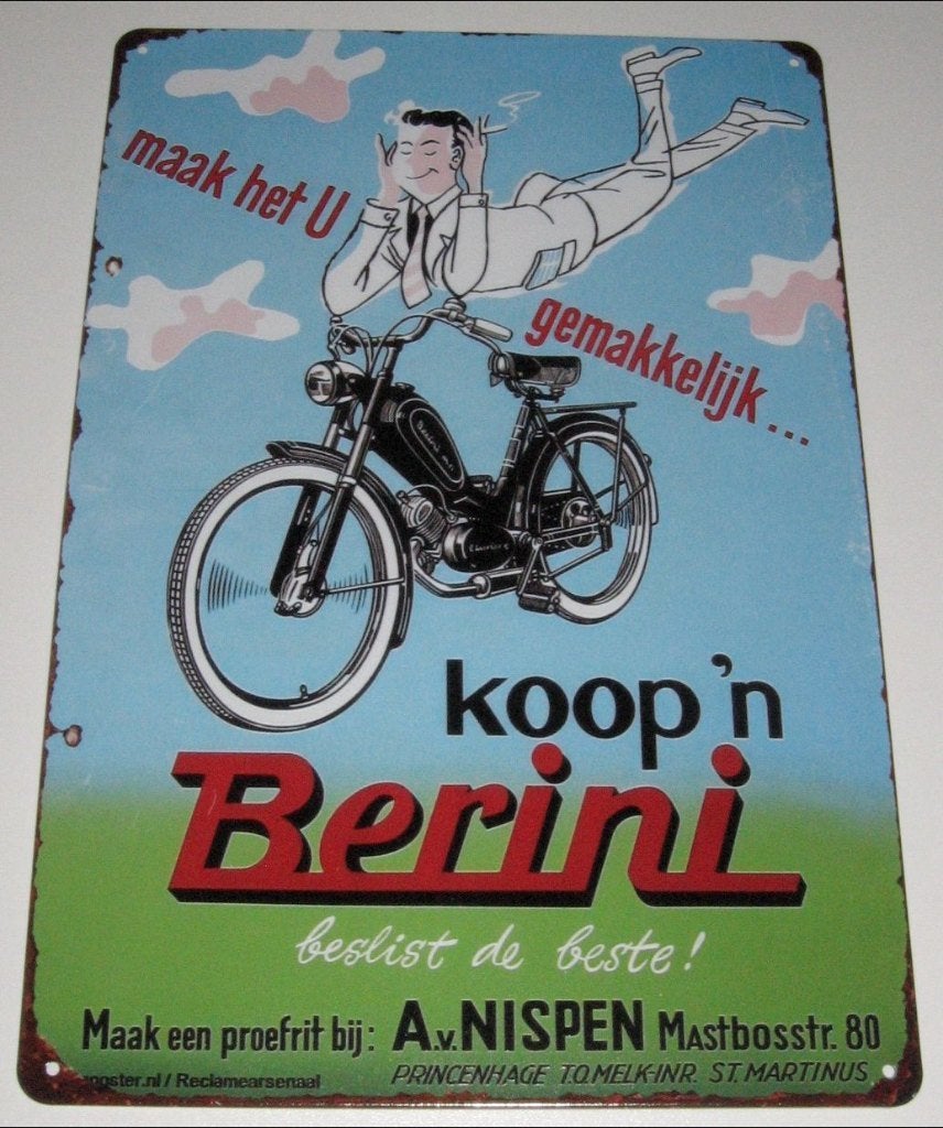 BERINI BROMMER : Metalen Bord Berini Brommer, Verzamelen, Merken en Reclamevoorwerpen, Verzenden, Nieuw, Reclamebord