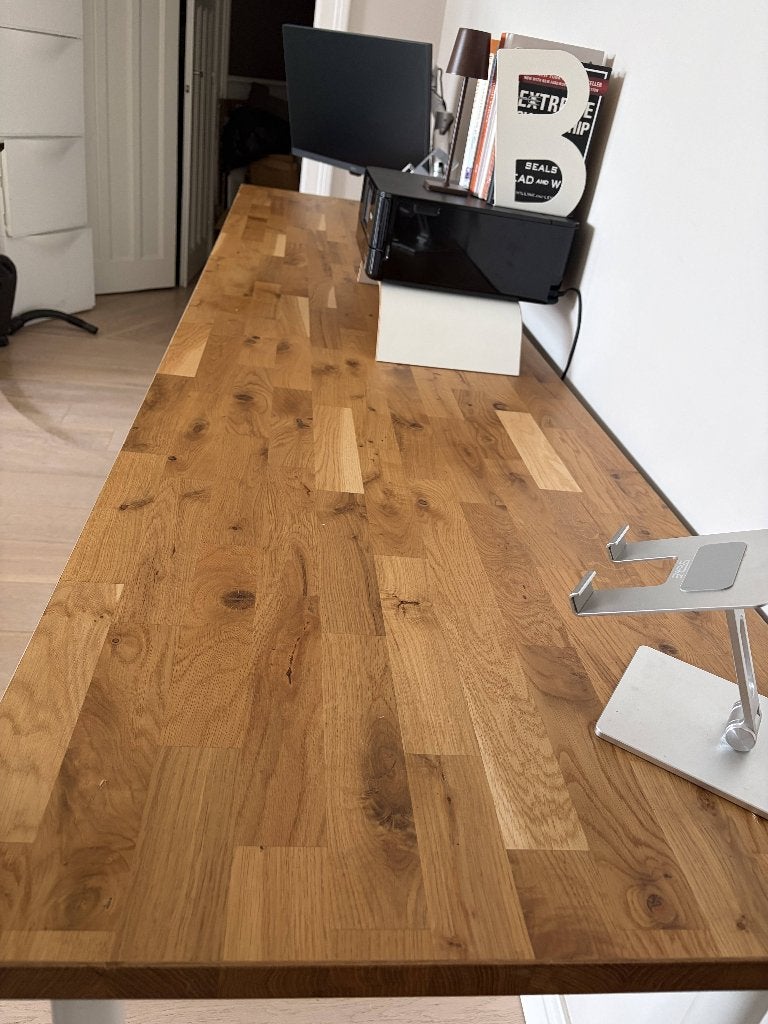 Massief eiken IKEA werkblad 280  63  2,8 cm buro tafelblad, Ophalen, Gebruikt