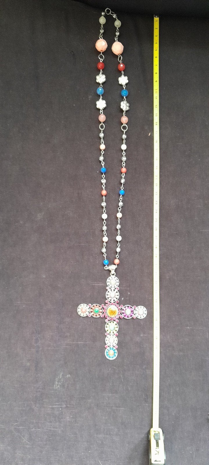 Prachtige ketting met Kruis bezet met steentjes, Bijoux, Sacs & Beauté, Enlèvement ou Envoi, Comme neuf, Autres matériaux, Réglable