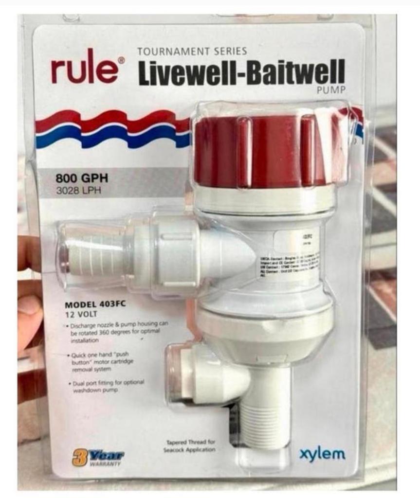 Rule Livewell pomp 403FC 800 Gph 51 L/min Visbunpomp 19mm, Watersport en Boten, Accessoires en Onderhoud, Ophalen of Verzenden