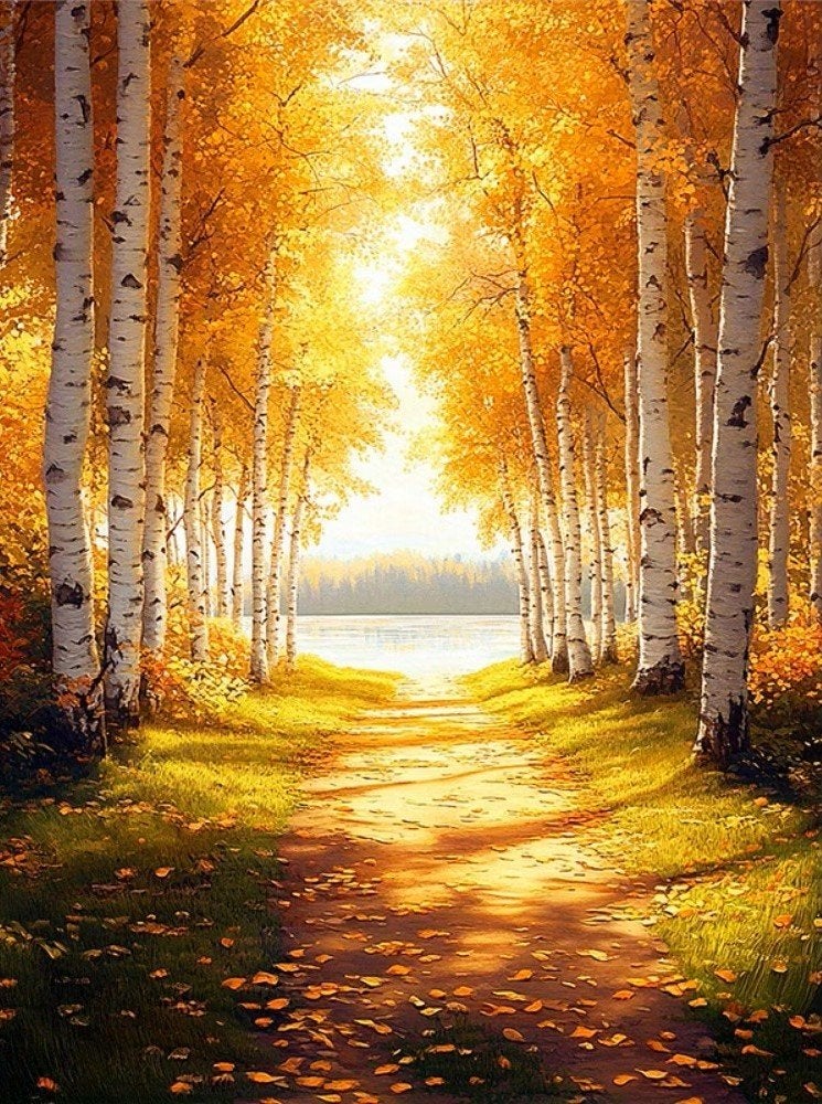 Peinture au diamant 50x40cm Sentier forestier au bord  n 62, Neuf, Multicolore, Diamond painting, Autres matériaux