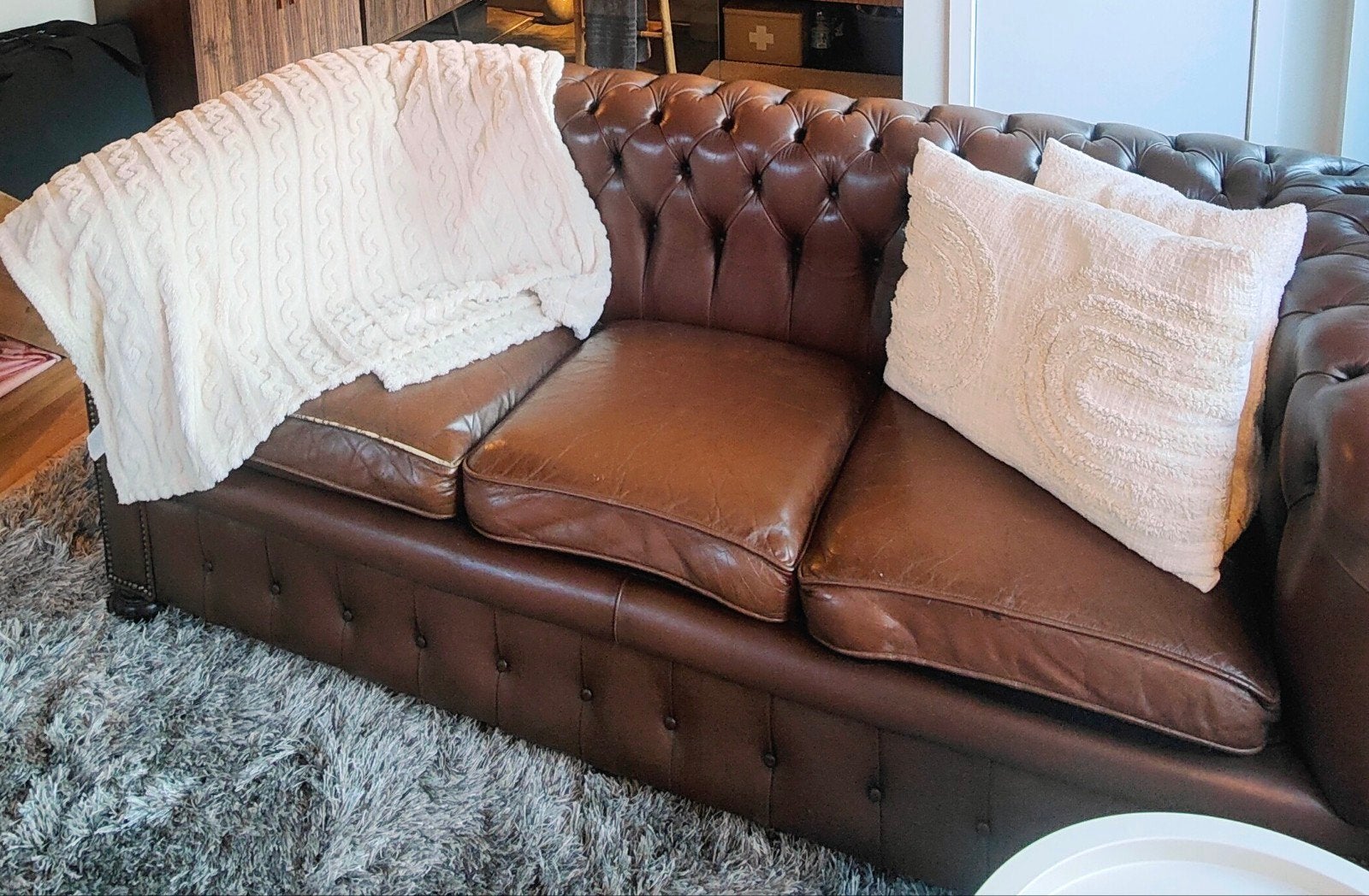 Chesterfield 3-zit cognac, Huis en Inrichting, Ophalen, Gebruikt, 150 tot 200 cm, Driepersoons