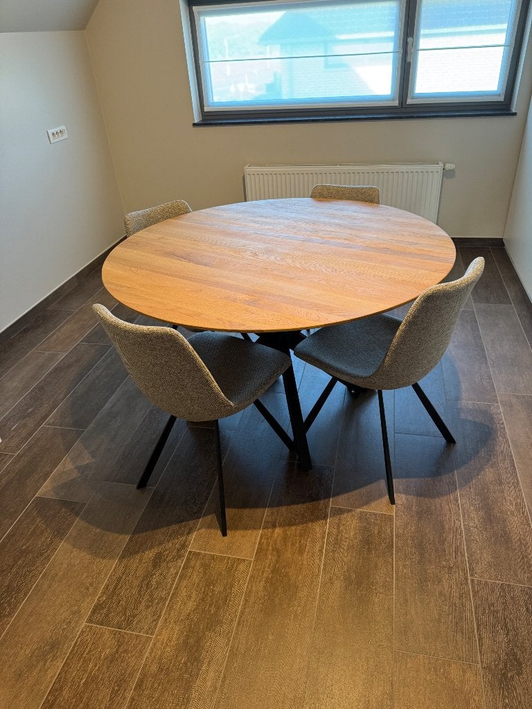 Nieuwe ronde tafel + 4 stoelen, Maison & Meubles, Neuf, Gris, Enlèvement, Modern