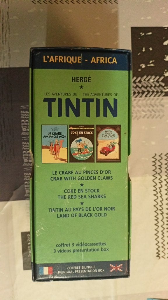 VHS Coffret Tintin Crabe aux pinces d'or + Coke + Au pays, Dessin animé, Coffret, Utilisé, VHS