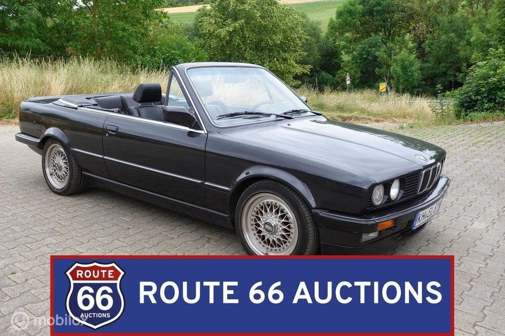 BMW 320i Cabriolet | 1987 | Route 66 Auctions, Zwart, Bedrijf, Handgeschakeld, Overige carrosserie