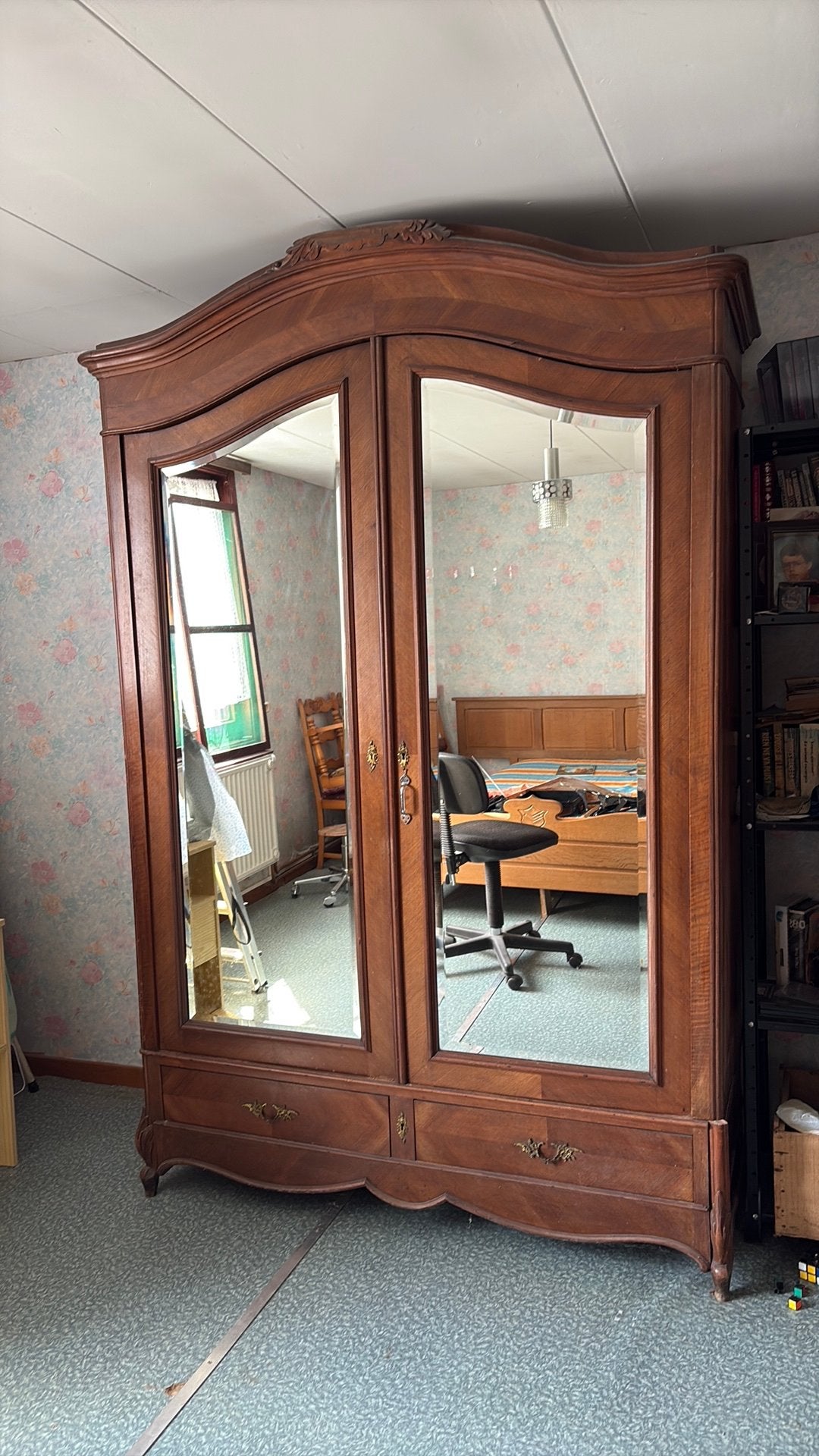 Armoire ancienne 2 portes & miroirs À rénover ou à utiliser, Enlèvement