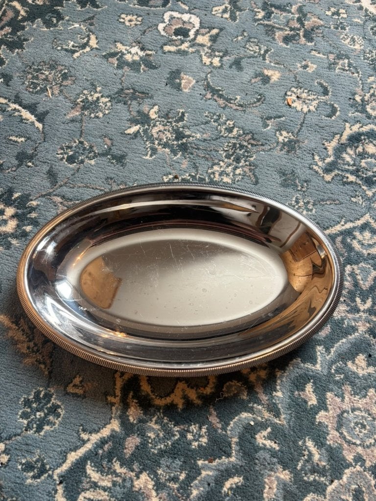 Plat ovale métal argenté bord godronné vintage, Antiquités & Art, Enlèvement ou Envoi
