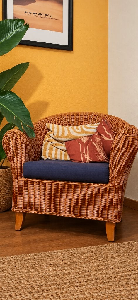 rotan 20/zetel incl blauwe kussen , zijn helemaal intact, Osier ou Rotin, Autres couleurs, Comme neuf, Deux