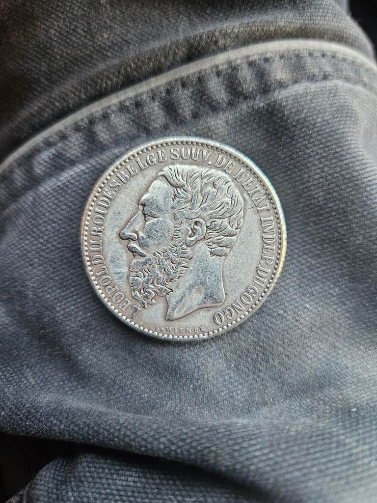 Reproductie 5 Francs Congo Leopold II, Postzegels en Munten, Munten | België, Ophalen of Verzenden