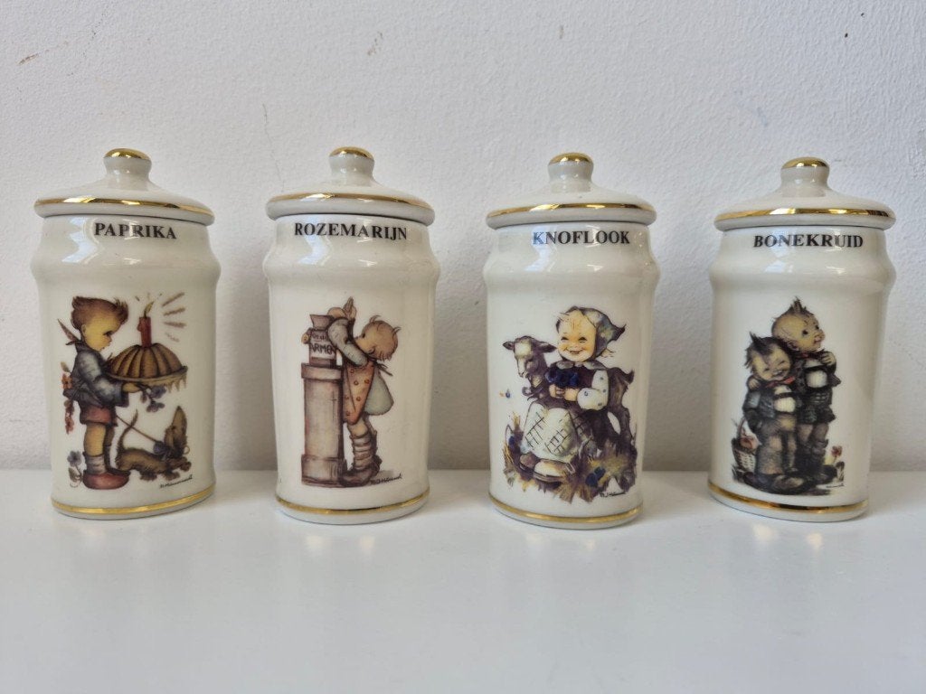Set van 4 porseleinen kruidenpotten, gemerkt M.J. Hummel., Antiek en Kunst, Antiek | Porselein, Ophalen