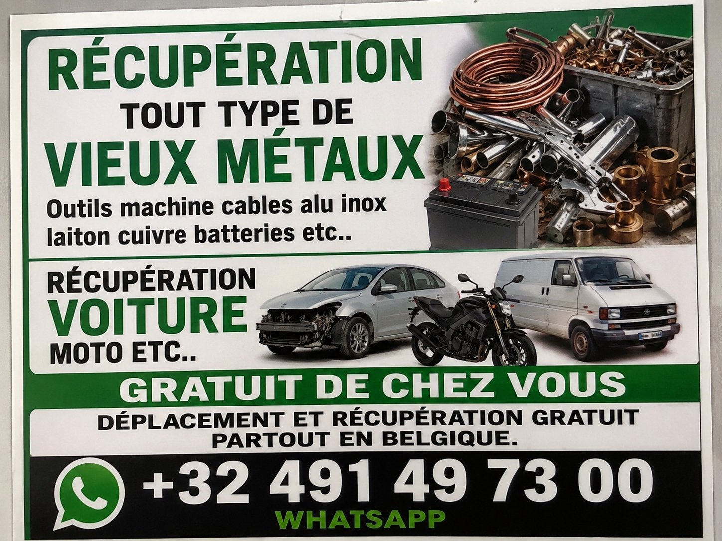 RÉCUPÉRATION TOUT TYPE DE VIEUX MÉTAUX, Enlèvement, Utilisé