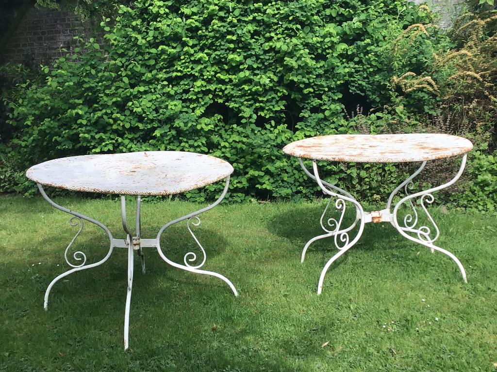 Antieke ijzeren ronde tuintafels, Tuin en Terras, Tuintafels, Ophalen, Gebruikt, Rond, Overige materialen