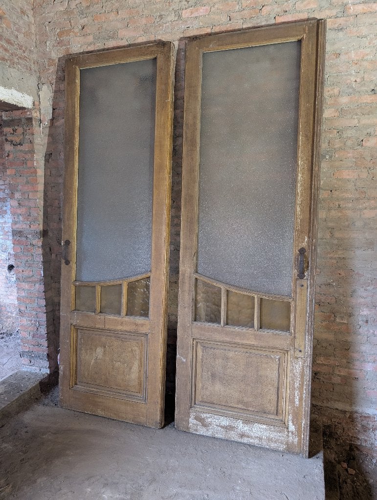 Antieken houten deuren - Art Deco - Glas, Porte intérieure, Enlèvement, Verre, 215 cm ou plus