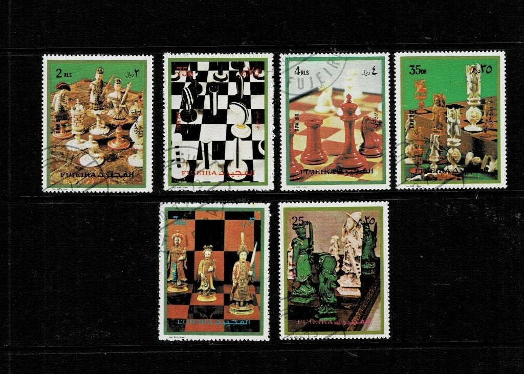 ASIE E.A.U. FUJEIRA JEU D'ECHECS 6 TIMBRES OBLITERES - SCAN, Enlèvement, Affranchi