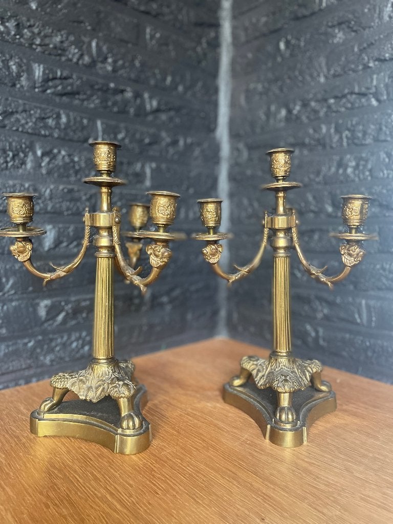 Koppel antieke kandelaars, Antiek en Kunst, Ophalen, Koper of Brons