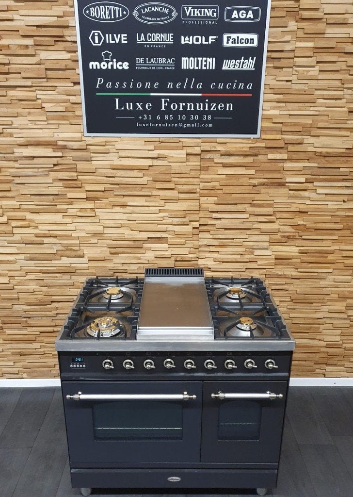 Boretti Gasfornuis 90cm 2 ovens antraciet en rvs Frytop, 60 cm of meer, Ophalen of Verzenden, Zo goed als nieuw, Energieklasse A of zuiniger