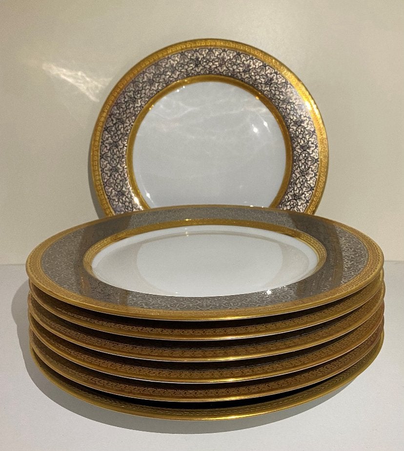 7 assiettes Bernardaud Limoges Valparaiso — or et platine, Antiquités & Art, Enlèvement