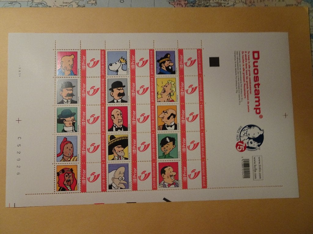 Blad met 15 postzegels van Prior - Kuifje, Ophalen of Verzenden, Kuifje, Nieuw, Plaatje, Poster of Sticker