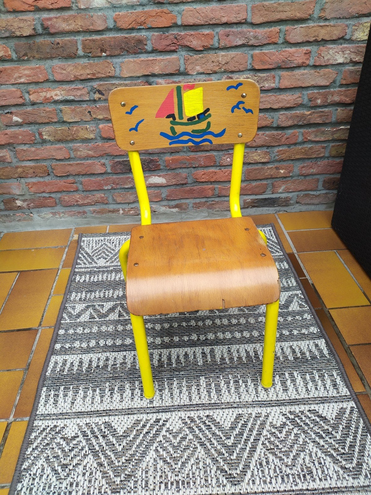 Chaise vintage pour enfant en métal tubulaire et bois des an, Enlèvement