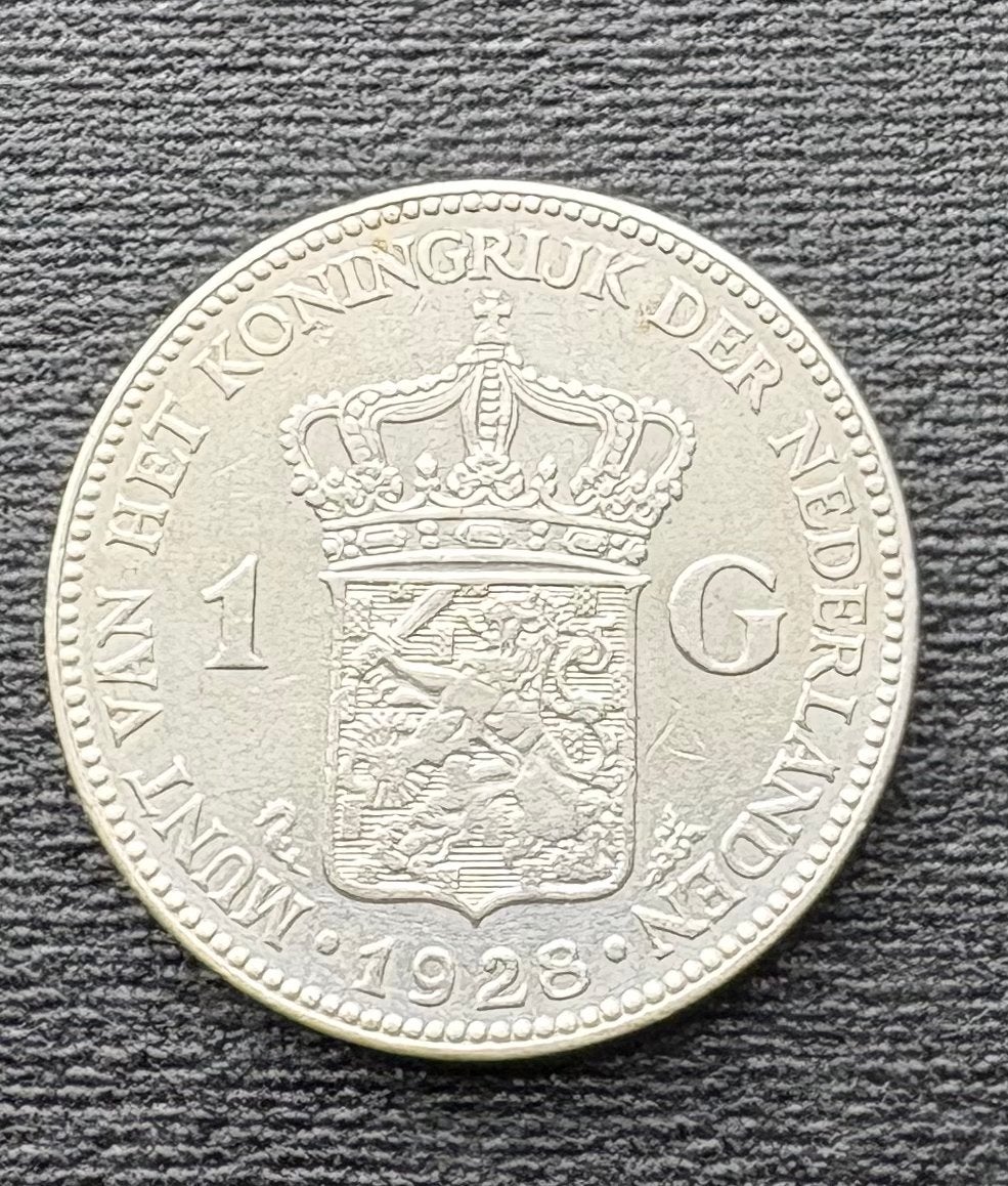 Zilveren 1 Gulden 1928 Nederland, Ophalen of Verzenden, Koningin Wilhelmina, 1 gulden