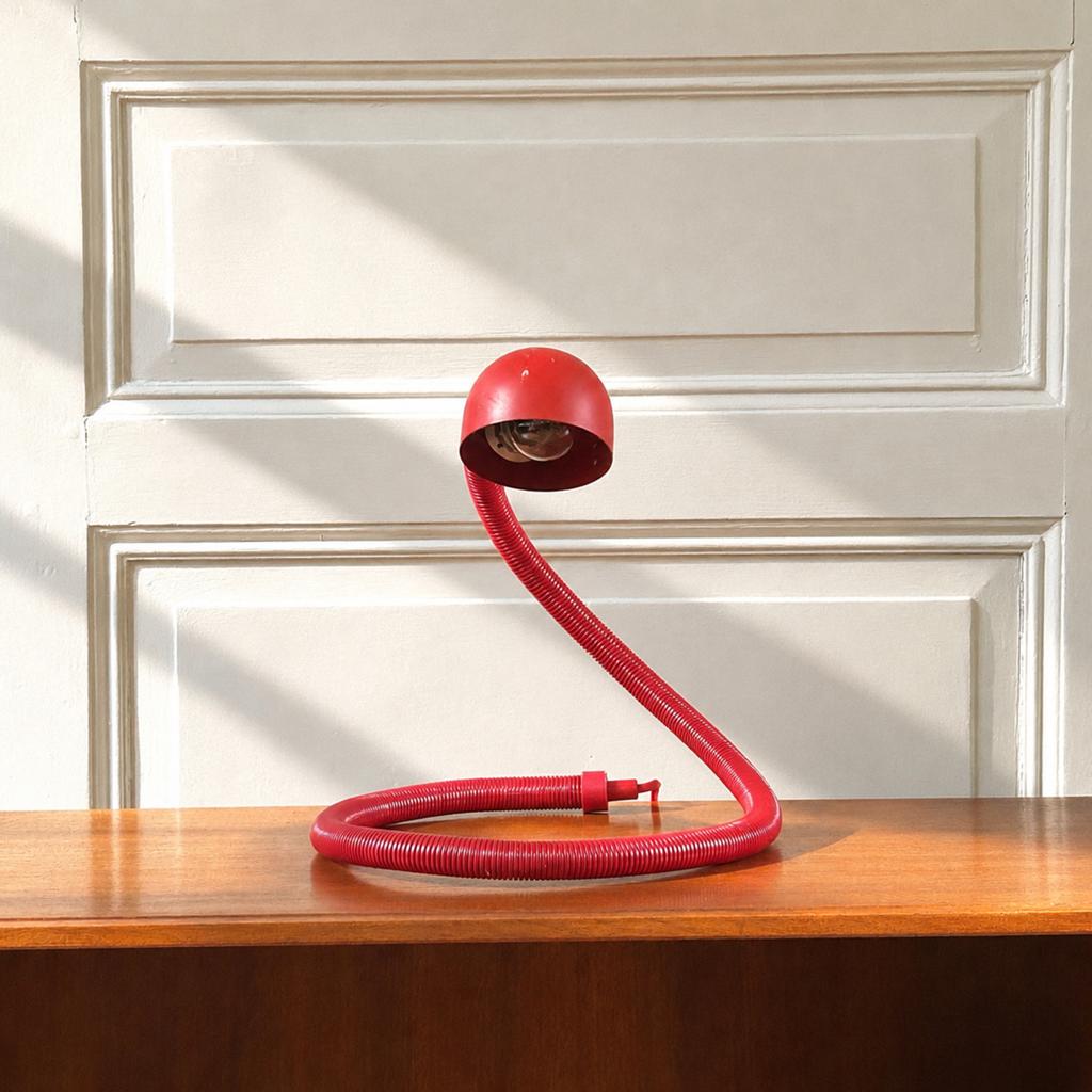 Vintage rode snake lamp / flexibele tafellamp, Ophalen, Zo goed als nieuw, Vintage