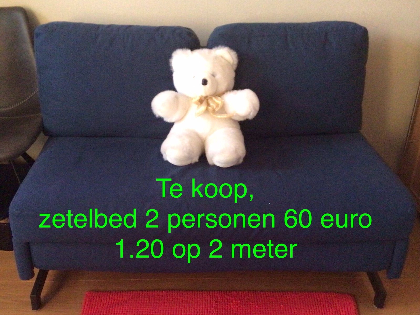 Zetelbed 1.20 x 2 meter, Ophalen, Blauw, Tweepersoons, Zo goed als nieuw