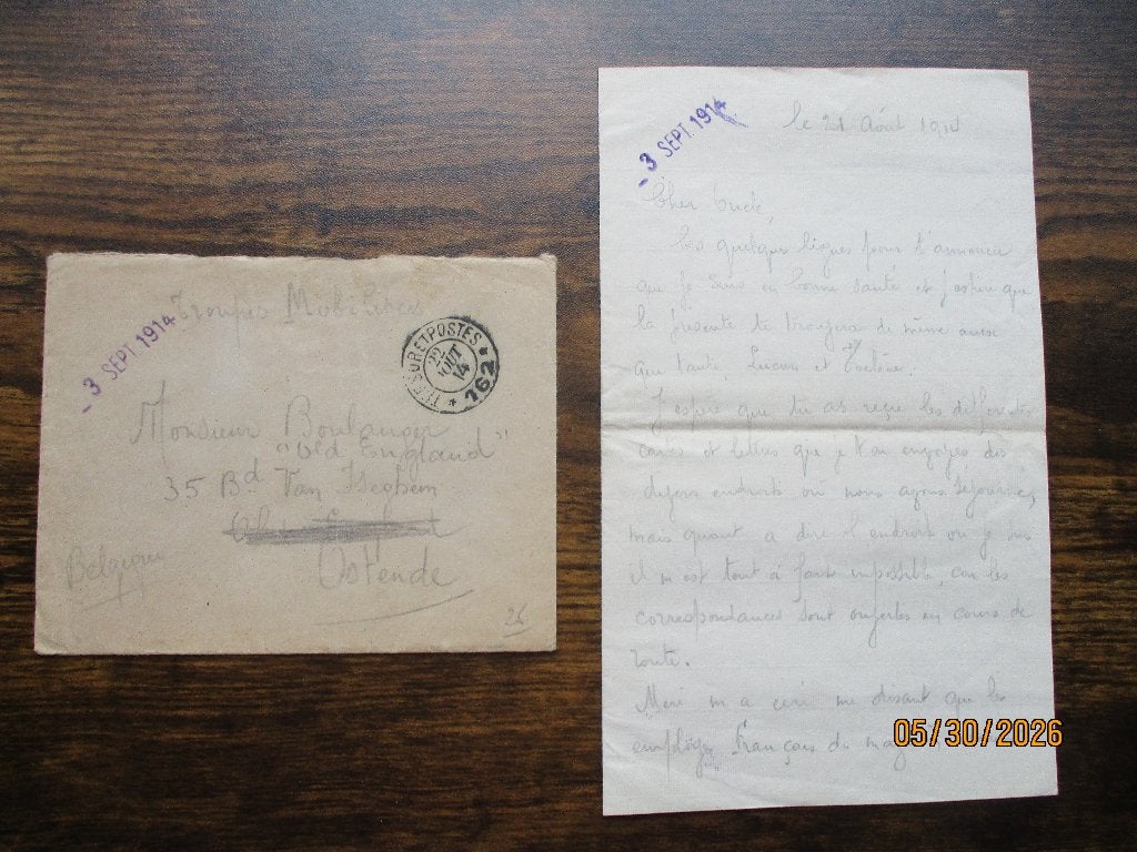 Lettre ABBL 22/8 1914, Collections, Envoi