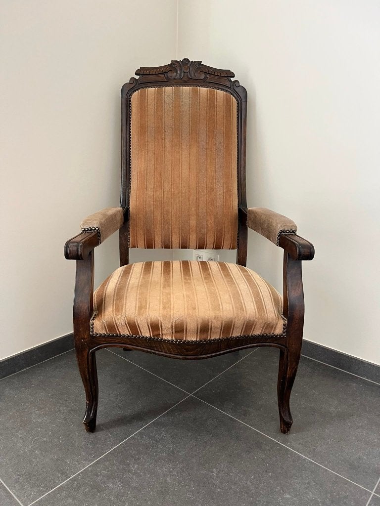 Antieke zetel / lage stoel, Maison & Meubles, Chaises, Enlèvement, Utilisé, Bois, Une