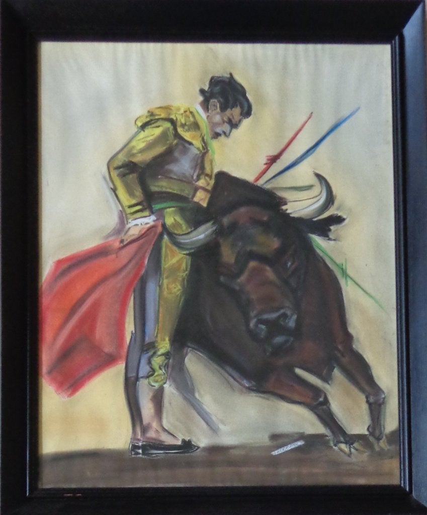 L. HERMANS / TOREADOR STIER / ORIGINEEL WERK / 73x60cm KADER, Pastel, Figures, Enlèvement, Papier/carton