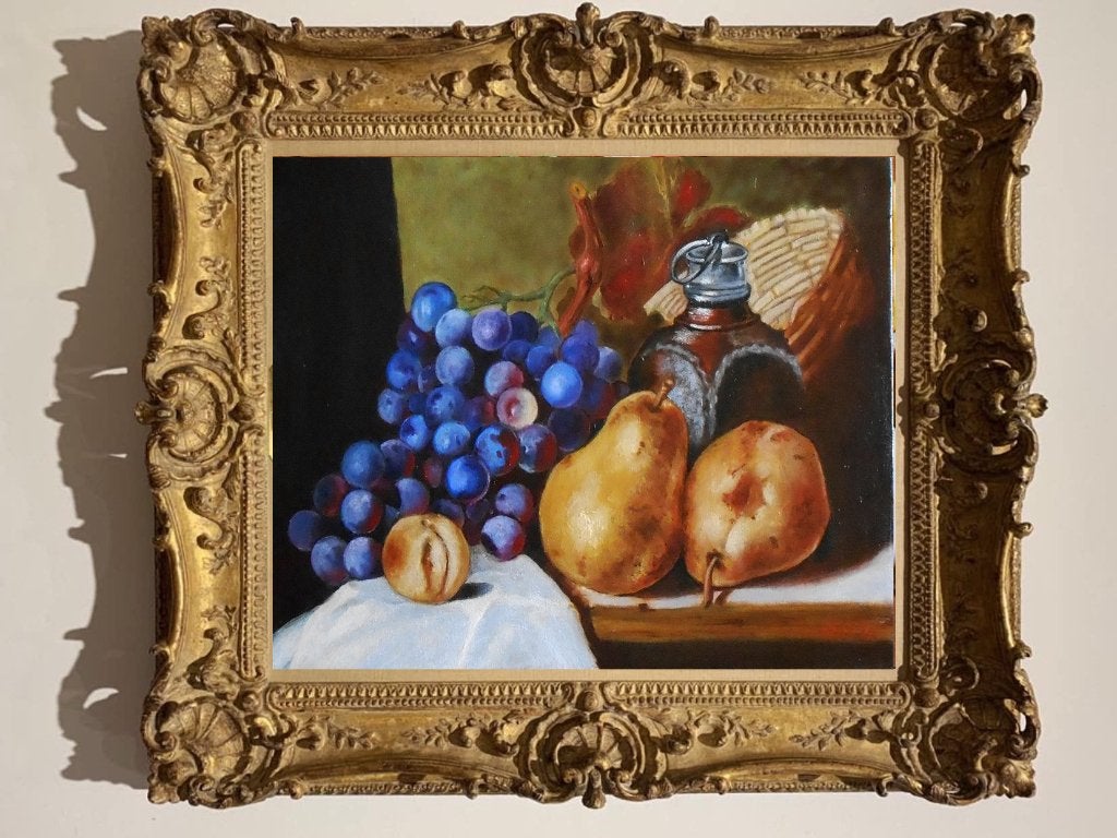 Peinture de style classique, Antiquités & Art, Peinture à l'huile, Signé, Nature morte, Envoi
